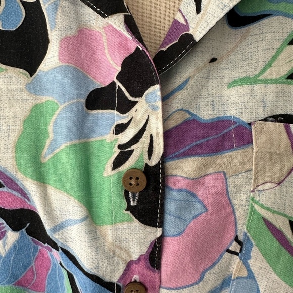 Northern Reflections Multi colour floral linen top collar button front SZ M - Picture 2 of 7